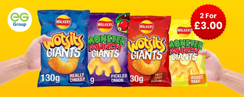 A NOUMI offer banner for Giant Walker's bags - 2 for £3.00