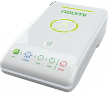 A NOUMI NFC and BLE Contactless Digital Receipt Device