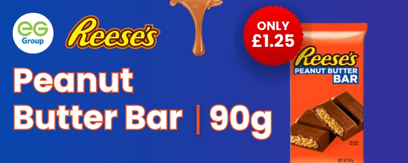A NOUMI offer banner for 90G Reese's peanut butter bar for only £1.25