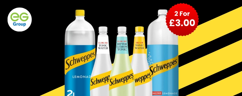 A NOUMI offer banner for Schweppes Lemonade - 2 for £3.00