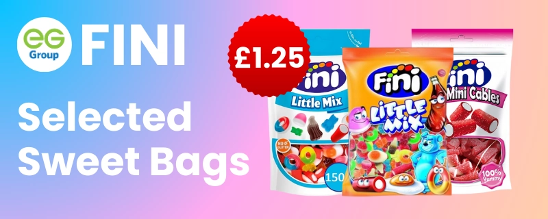 A NOUMI offer banner showcasing selected fini sweet bags for only £1.25